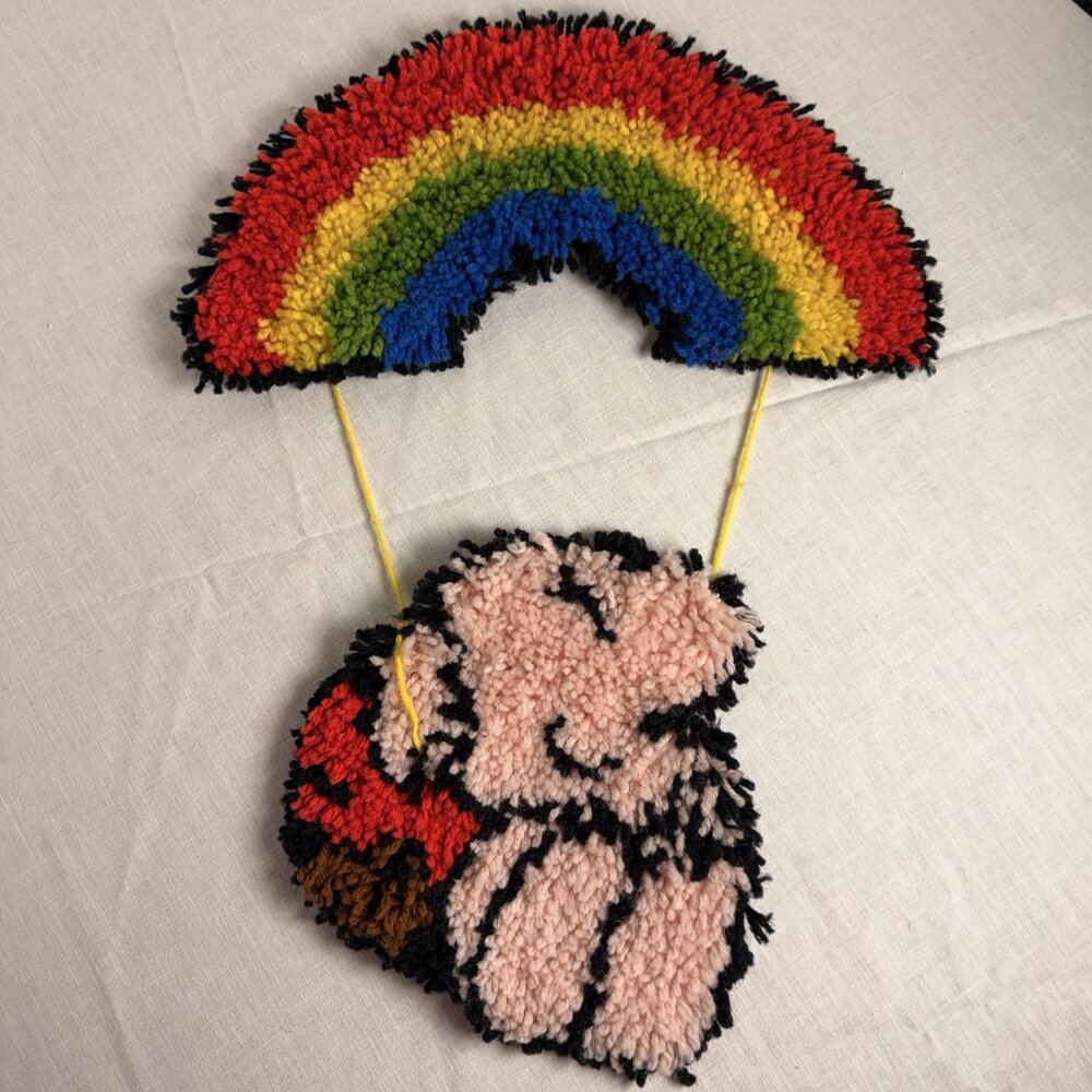 Vintage Ziggy Collectible Latch Hook Rug Completed Ziggy Swinging on a Rainbow